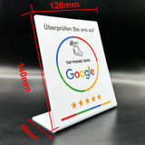 Placa NFC acrílica de reseñas · de pie o adhesiva