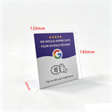 Placa NFC acrílica de reseñas · de pie o adhesiva