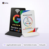 Placa NFC acrílica de pie para reseñas de Google, en negro y en blanco
