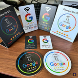 Plaques NFC acríliques de peu i rodones per a ressenyes de Google sobre una taula · Tocky