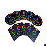 Plaques NFC adhesives rodones i quadrades negres per a ressenyes de Google · Tocky