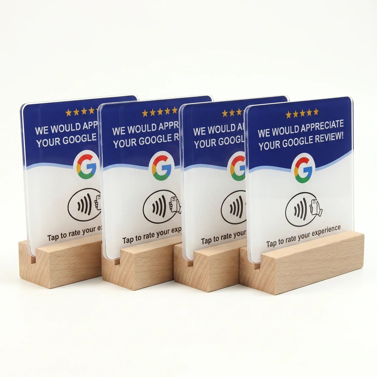 Pack 4 placas NFC acrílicas con soporte de madera