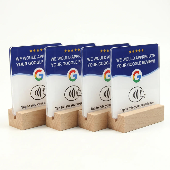 Pack 4 placas NFC acrílicas con soporte de madera