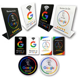 Placa NFC acrílica de reseñas · de pie o adhesiva
