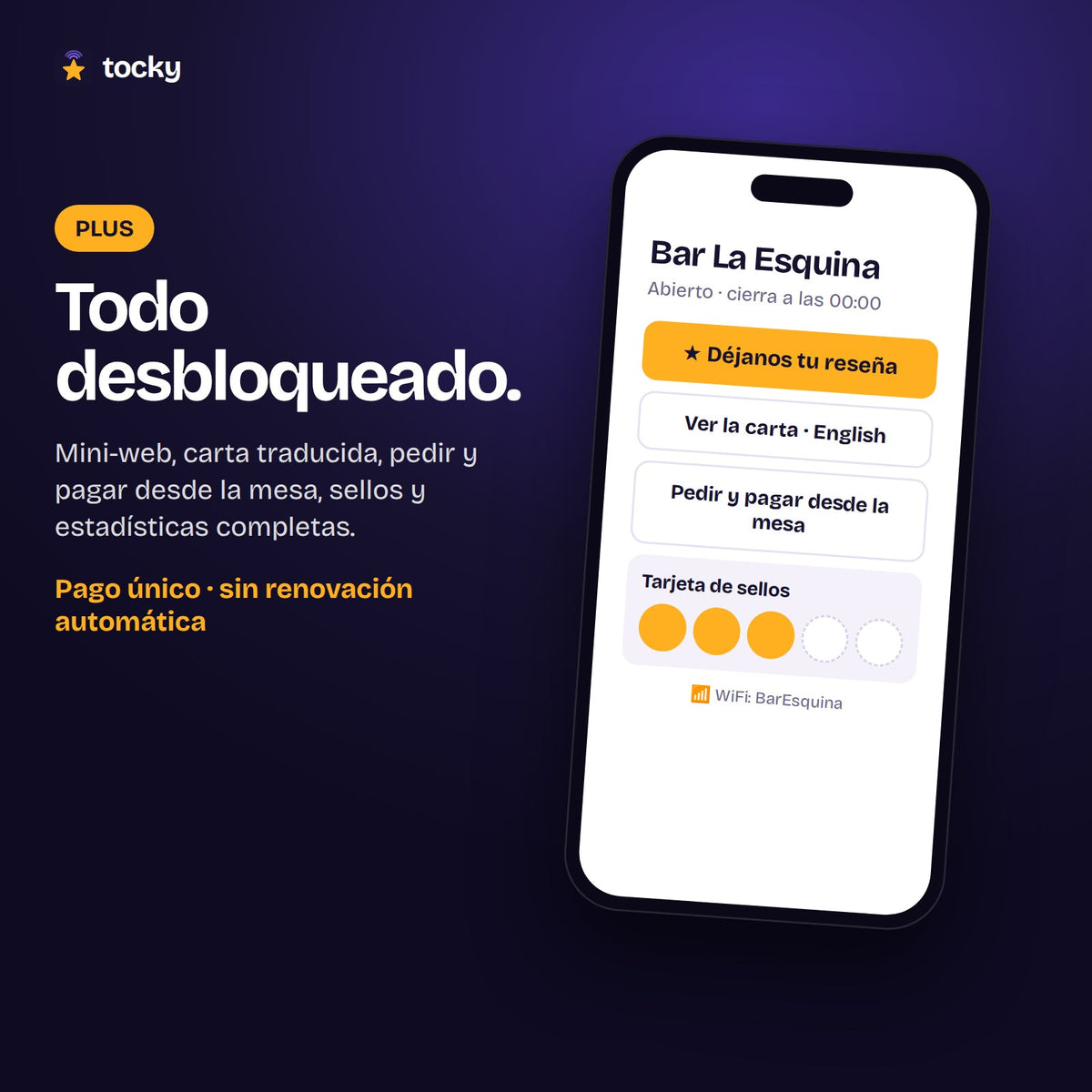 Tocky Plus: mini-web, carta traducida, pedidos y pago desde la mesa