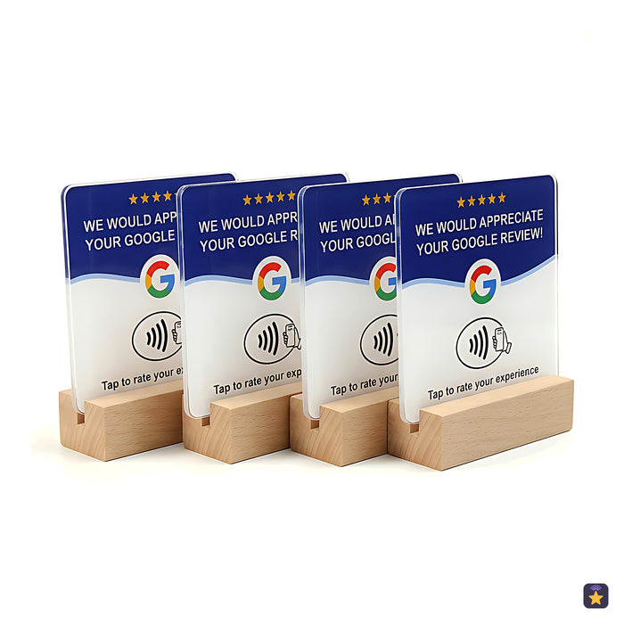4er-Pack Acryl-NFC-Platten mit Holzständer für Tische · Tocky
