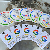 Plaques NFC adhesives quadrades i rodones blanques per a ressenyes de Google · Tocky