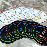 Plaques NFC adhesives rodones de ressenyes de Google en blanc i negre · Tocky