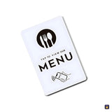 White NFC card to open the menu, printed “Tap to view our menu” · Tocky