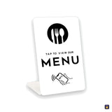 White standing “View the menu” NFC card, English text · Tocky