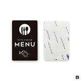 “View the menu” NFC card in English · black adhesive · Tocky