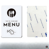 “View the menu” NFC card in English · white adhesive · Tocky